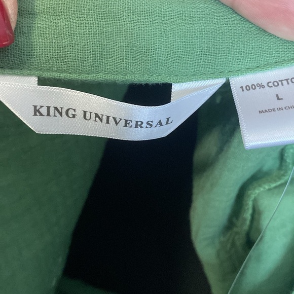 King Universal Eyelet Gauze Green Top 100% Cotton Sz L NWT Long to 3/4 Sleeve - Picture 6 of 6